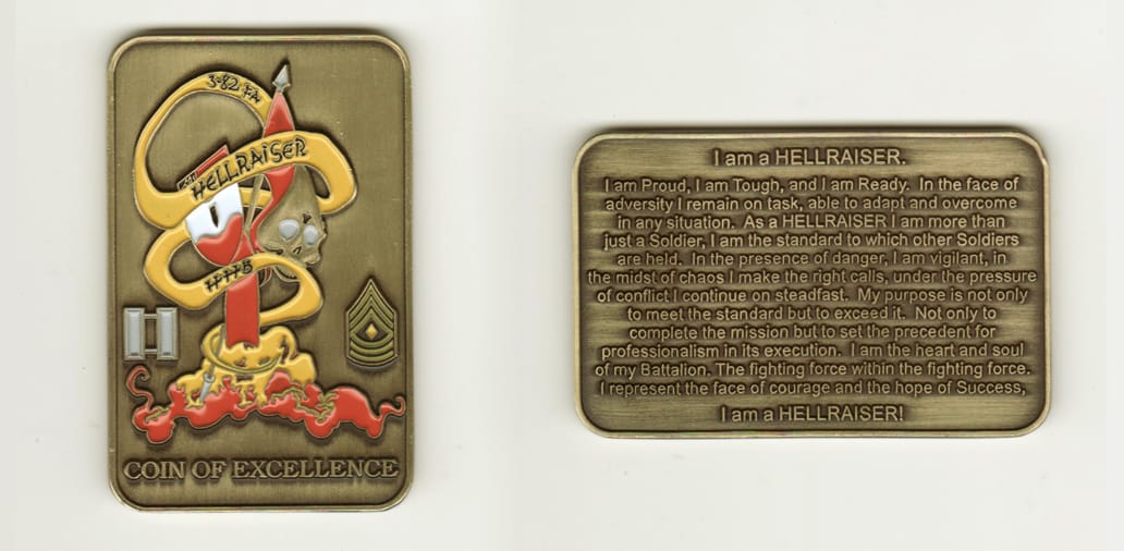 Retangular shaped, antique brass colored coin , 1-3/4 inches wide x 2-1/2 inches high.