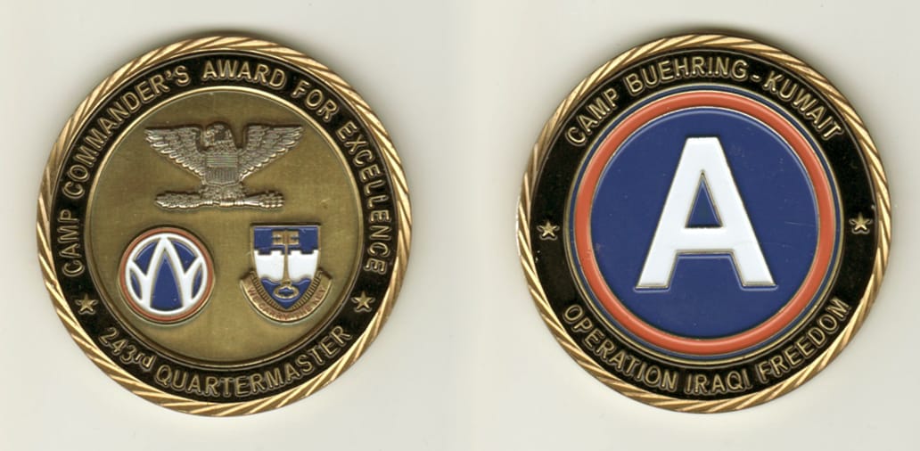 Round shaped, brass colored coin, 2 inches in diameter.