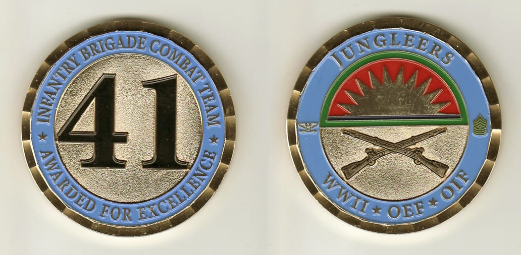 Round shaped, gold colored coin, 2-1/2 inches in diameter.