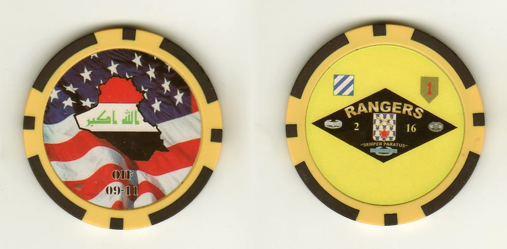 Round shaped, black poker ship, 1-1/2 inches in diameter.