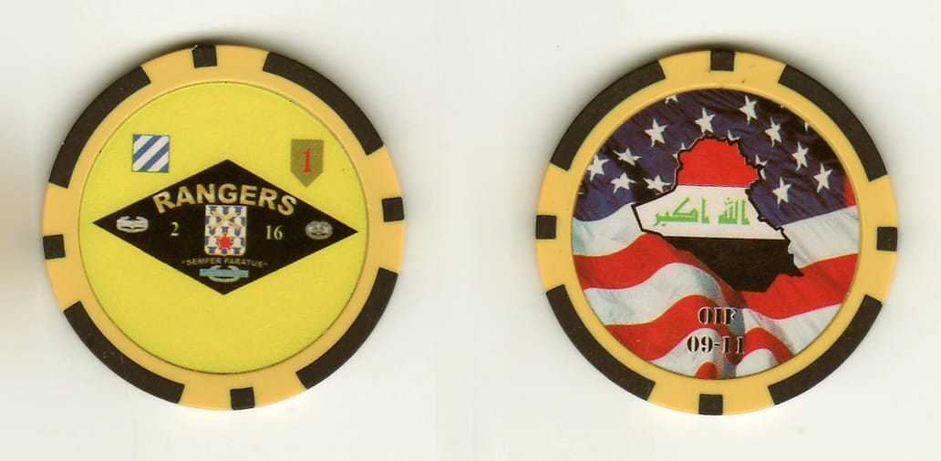 Round shaped, black poker ship, 1-1/2 inches in diameter.