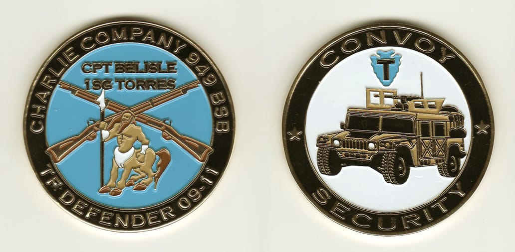 Round shaped, gold colored coin, 2-1/8 inches in diameter.