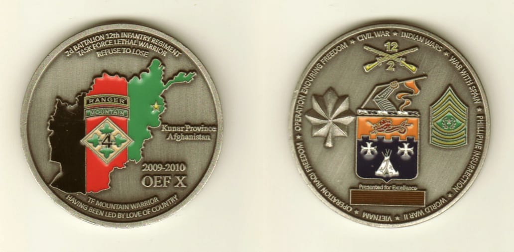 Round shaped, pewter colored coin, 1-5/8 inches in diameter.