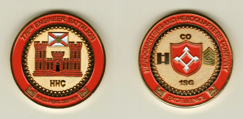 Round shaped, gold colored coin, 1-3/4 inches in diameter.