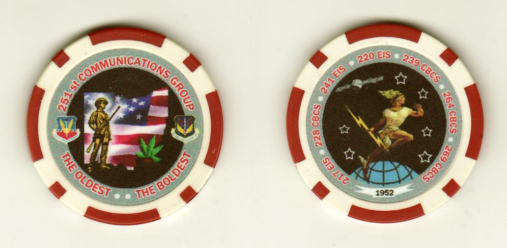 Round shaped, red & white colored poker chip 1-1/2 inches in diameter.