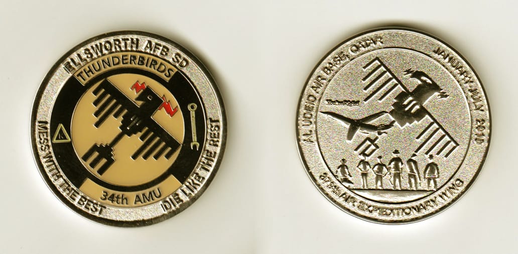 Round shaped, silver colored coin, 1-1/2 inches in diameter.