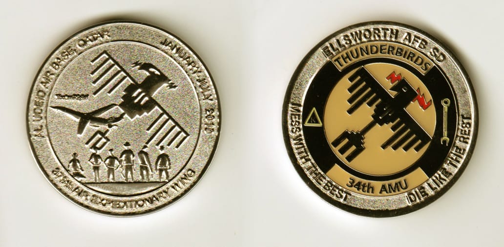 Round shaped, silver colored coin, 1-1/2 inches in diameter.