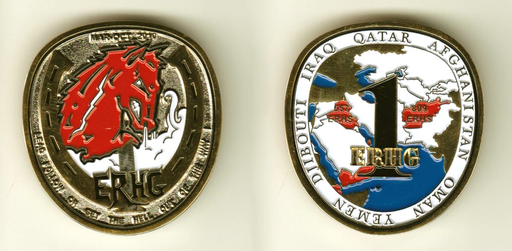 Oval shaped, gold colored coin, 1-1/2 inches wide x 1-3/4 inches high.