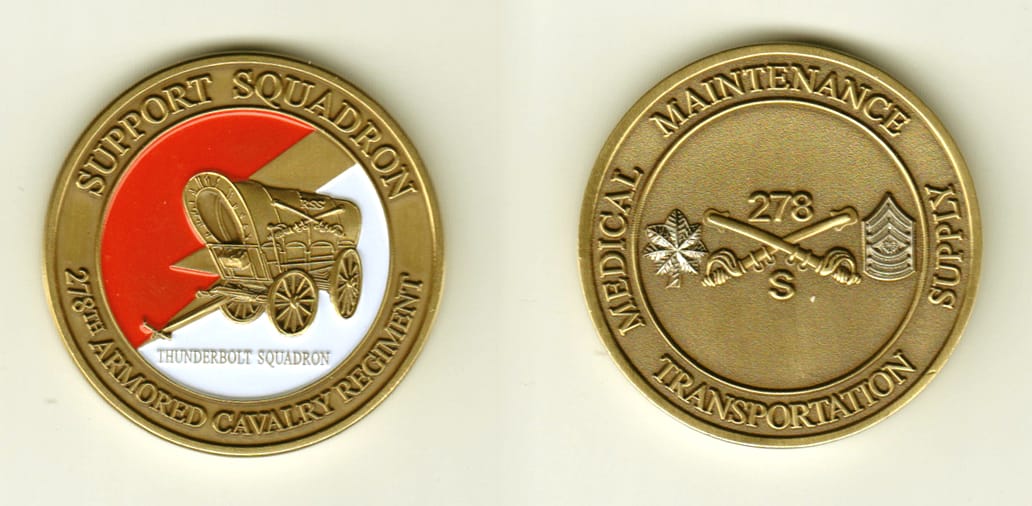 Round shaped, brass colored coin, 1-3/4 inches in diameter.