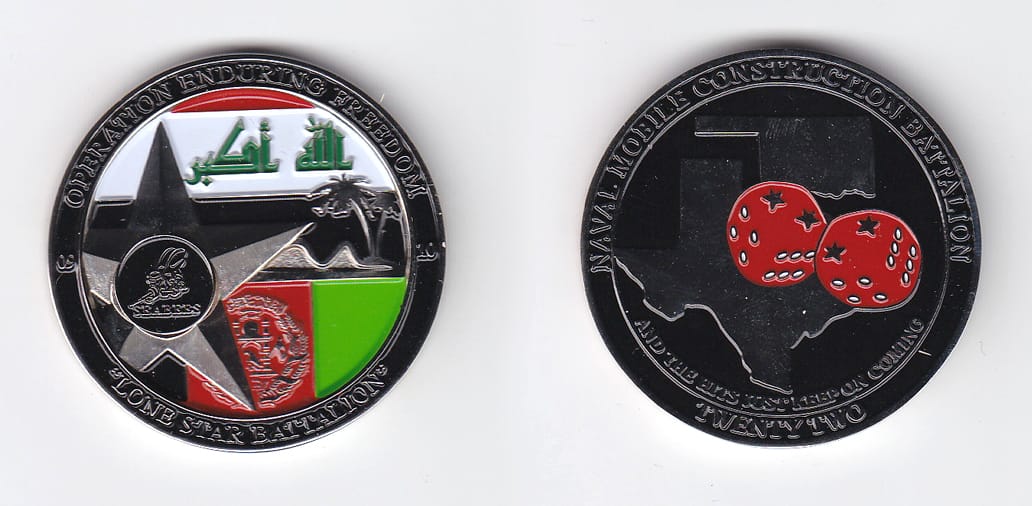 Round shaped, silver colored coin, 1-9/16 inches in diameter.