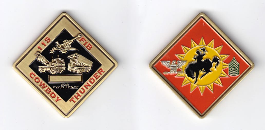 Diamond shaped, brass colored coin 2 inches wide x 2 inches high.