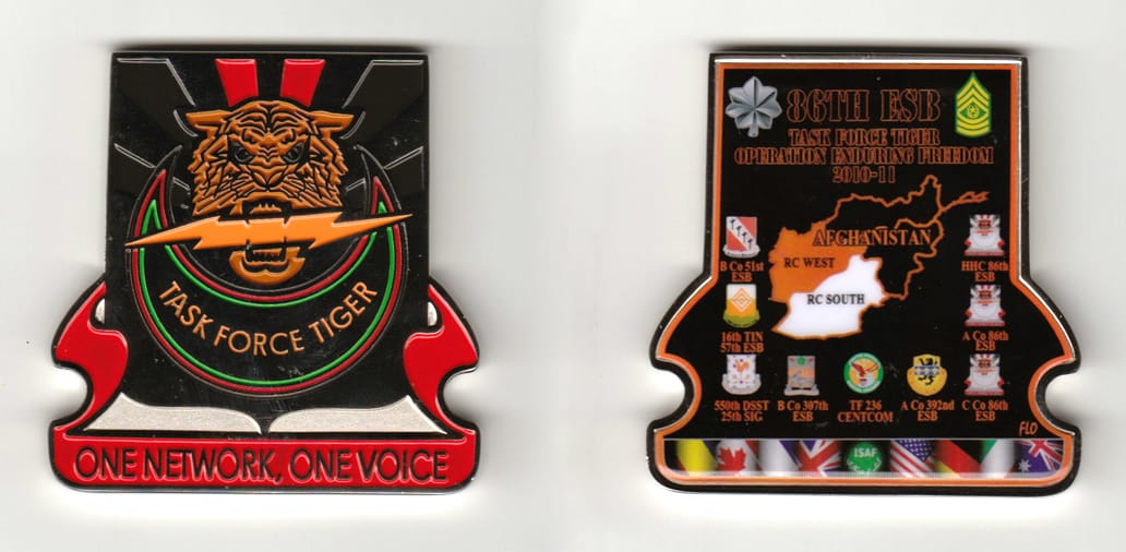 Shield shaped, with banner mounted beneath, silver colored coin   2-1/2 inches wide x 3-1/2 inches high.