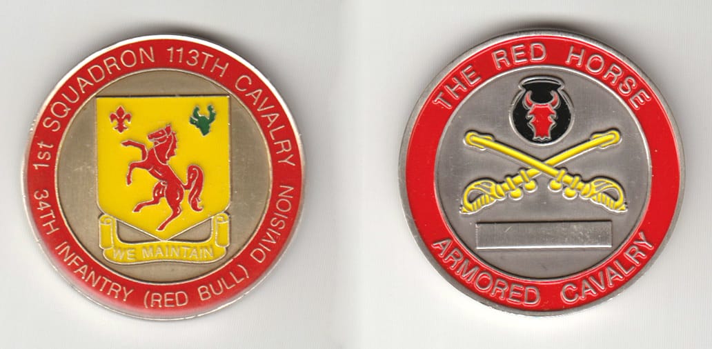 Round shaped, brass colored coin 1-3/4 inches in diameter.