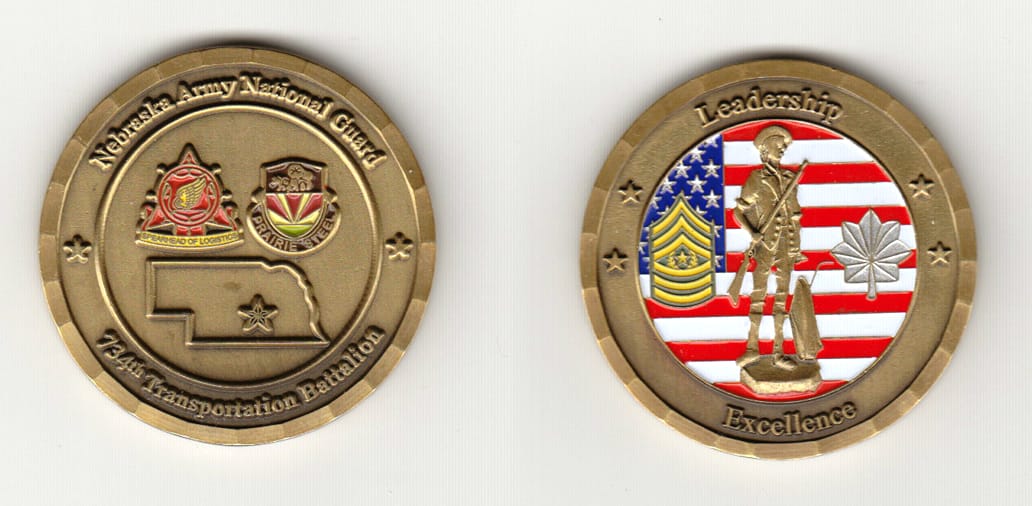 Round shaped, antique brass colored coin 1-7/8 inches in diameter.