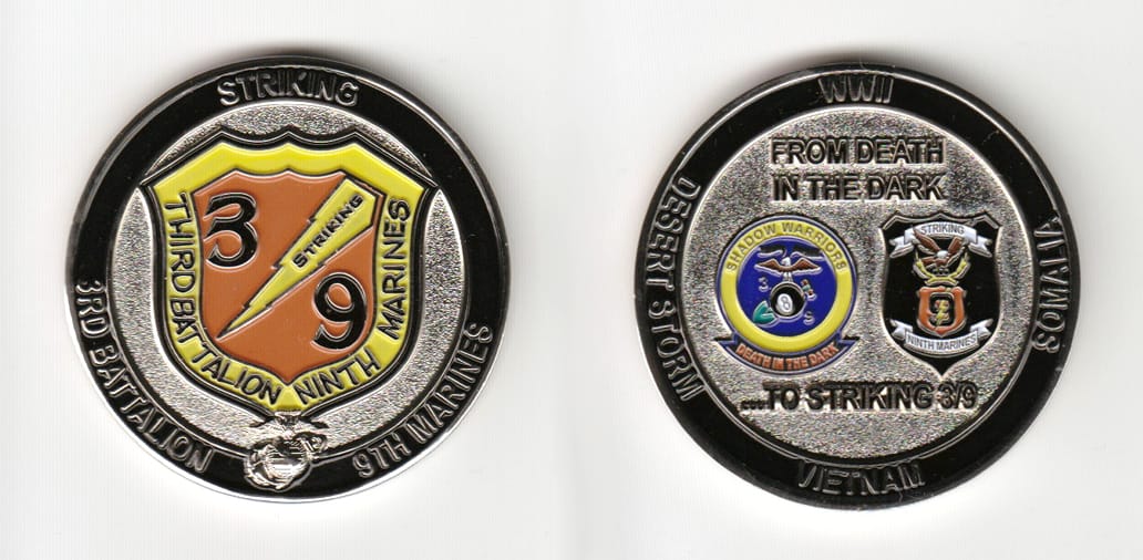 Round shaped, silver colored coin 1-3/4 inches in diameter.