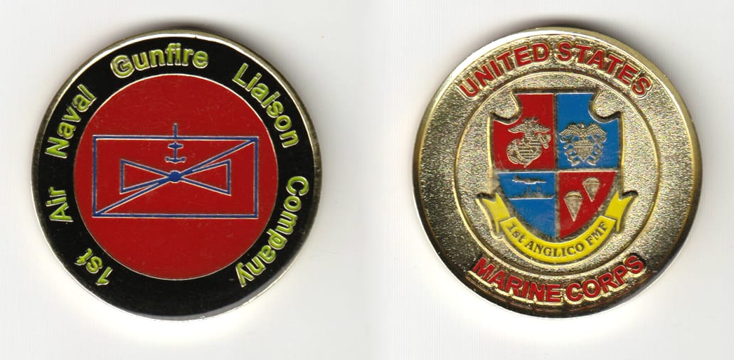 Round shaped, brass colored coin 1-3/4 inches in diameter.