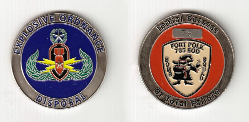 Round shaped, pewter colored coin 1-3/4 inches in diameter.