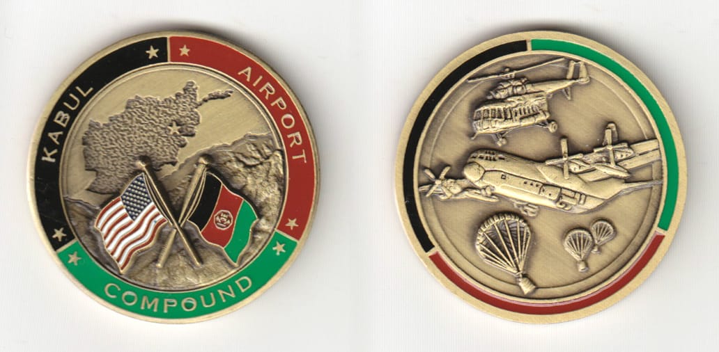 Round shaped, brass colored coin 1-3/4 inches in diameter.