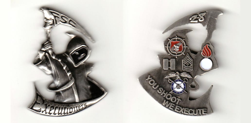 Grim reaper shaped, gold colored coin 1-1/2 inches wide x 2  inches high.