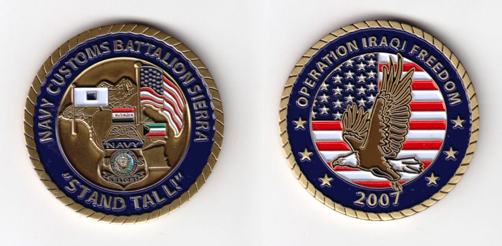 Round shaped, antique brass colored coin 1-3/4 inches in diameter.