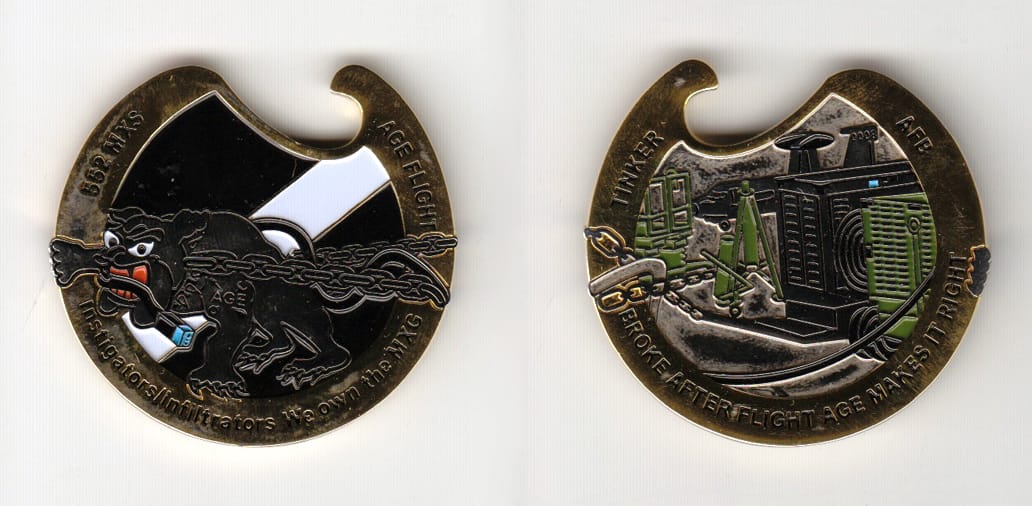 Round shaped, brass colored coin 1-3/4 inches in diameter.