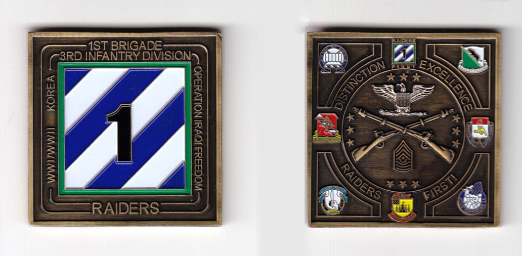 Square shaped, antique brass  colored coin 2 inches wide x 2 inches high.