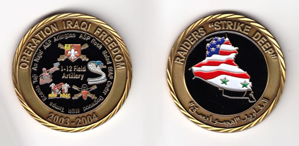 Round shaped,  brass colored coin 2 inches in diameter.