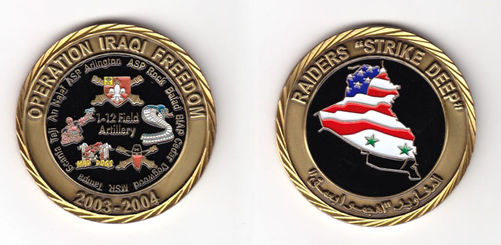 Round shaped,  brass colored coin 2 inches in diameter.