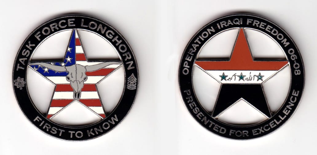 Round shaped,  silver colored coin 2 inches in diameter.