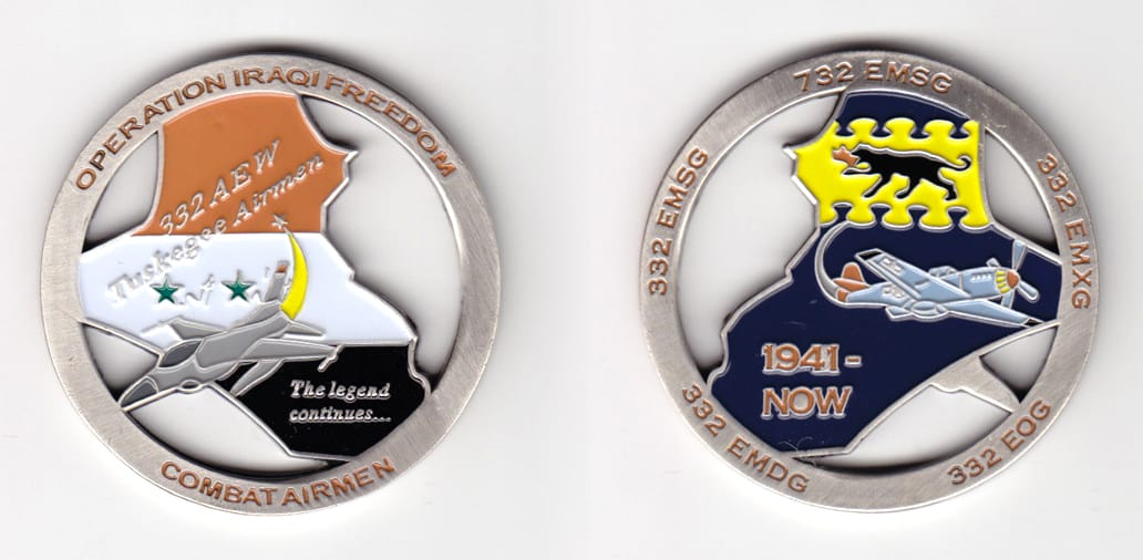 Round shaped,  pewter colored coin 2 inches in diameter.