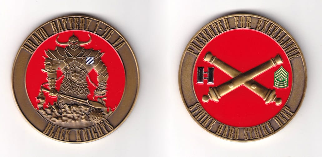 Round shaped, brass colored coin, 2-1/2 inches in diameter.