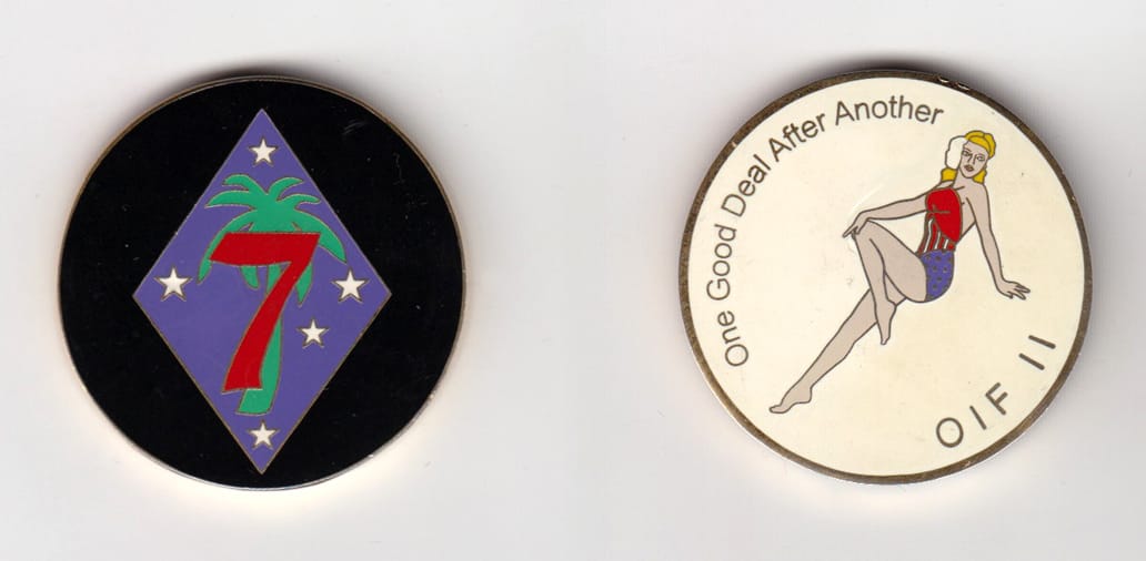 Round shaped, brass colored coin, 1-1/2 inches in diameter.