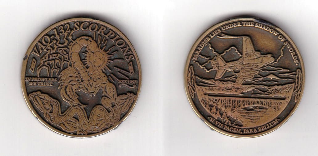 Round shaped, antique brass colored coin, 1-1/2 inches in diameter.