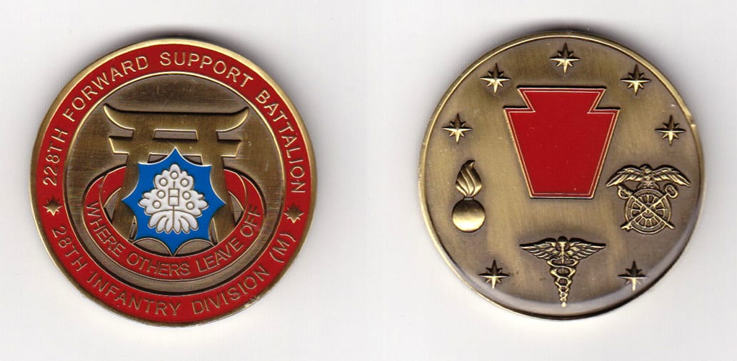 Round shaped, brass colored coin, 1-1/2 inches in diameter.