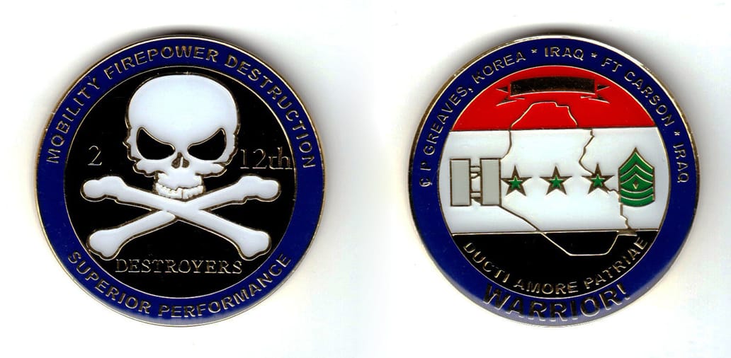 Round shaped, brass colored coin, 2 inches in diameter.