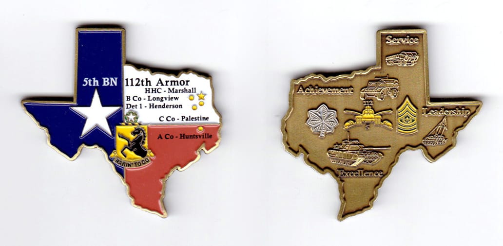 Texas shaped, brass colored coin, 2 inches wide x 2 inches high.