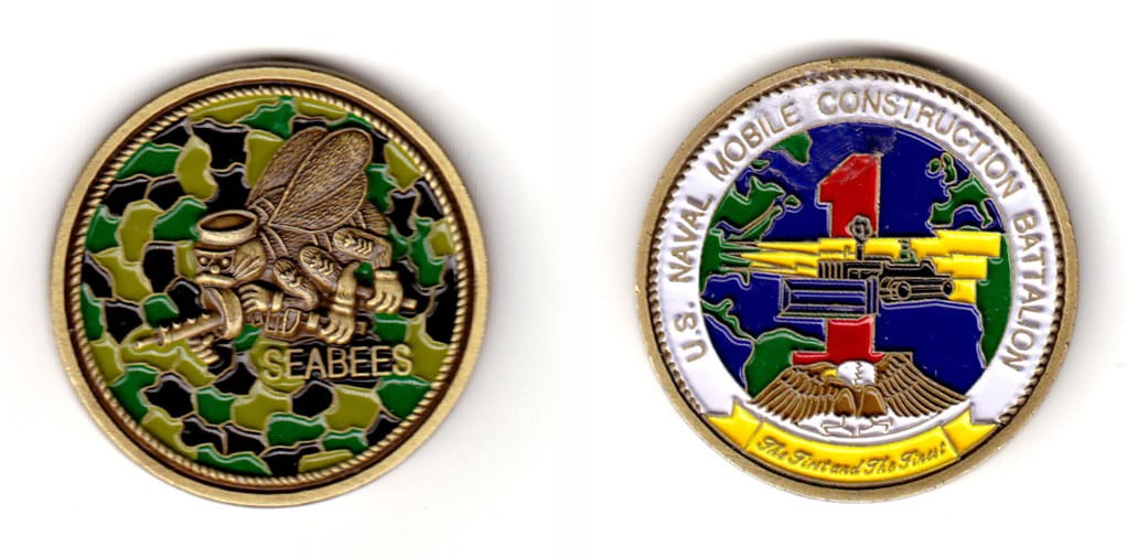 Round shaped, brass colored coin, 1-1/2 inches in diameter.