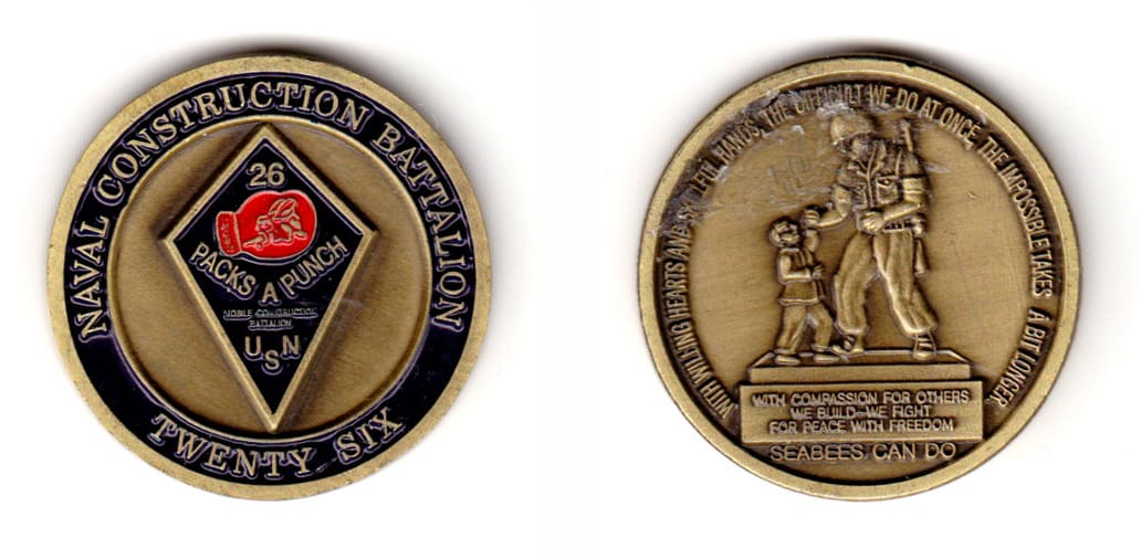 Round shaped, antique brass colored coin, 1-1/2 inches in diameter.