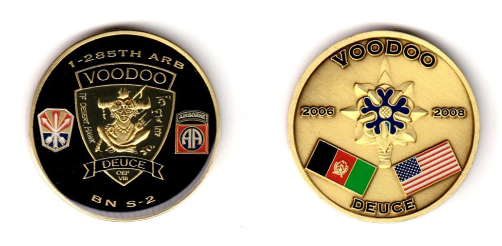 Round shaped, brass colored coin, 1-1/2 inches in diameter.