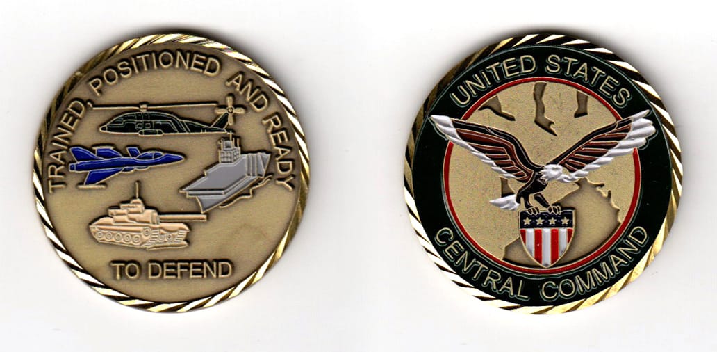 Round shaped, brass colored coin, 1-1/2 inches in diameter.