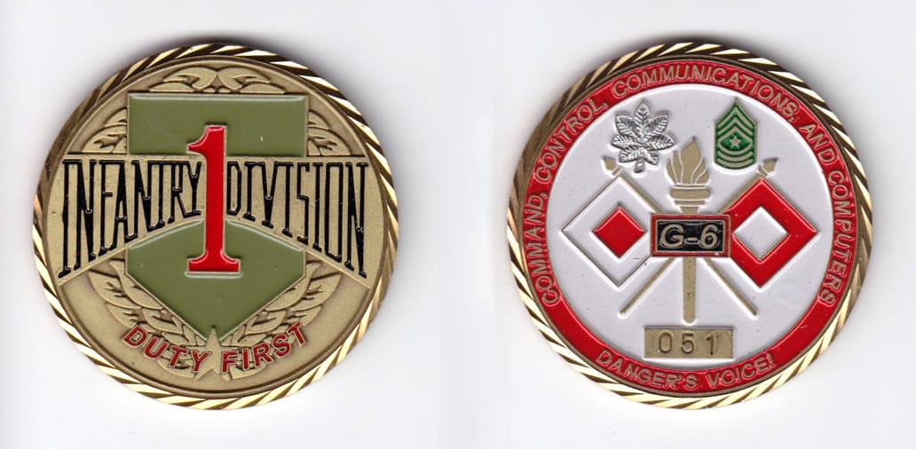 Round shaped, brass colored coin, 2 inches in diameter.