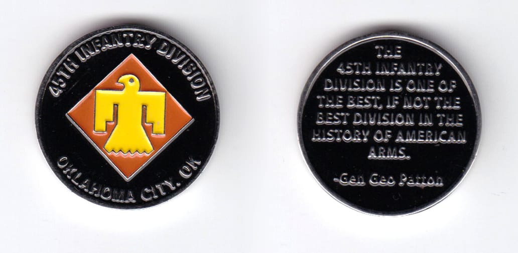 Round shaped, silver colored coin, 1-1/2 inches in diameter.