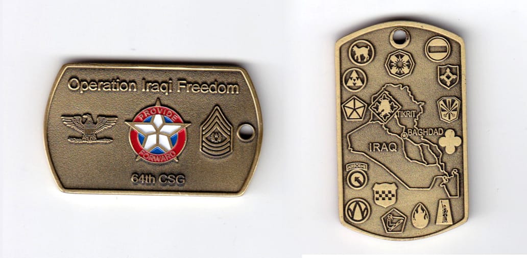 Retangular shaped, silver colored coin, 2 inches wide x  1-1/8 inches high.