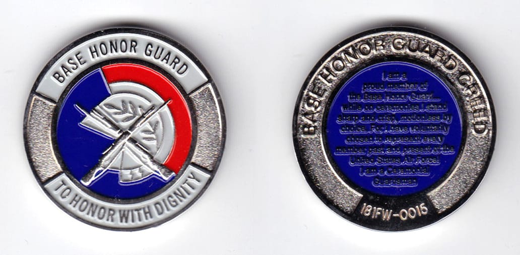 Round shaped, silver colored coin, 1-1/2 inches in diameter.