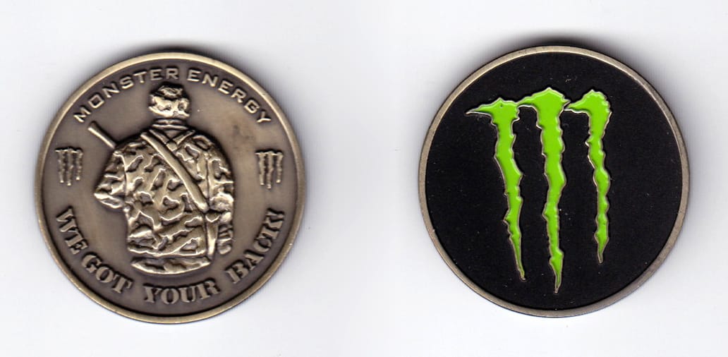 Round shaped, antique brass colored coin, 1-1/2 inches in diameter.