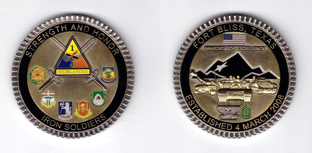 Round shaped, silver colored coin, 2-1/4 inches in diameter.