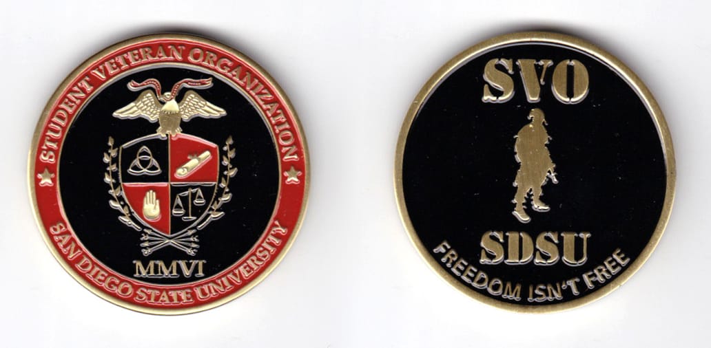 Round shaped, gold colored coin, 1-3/4 inches in diameter.