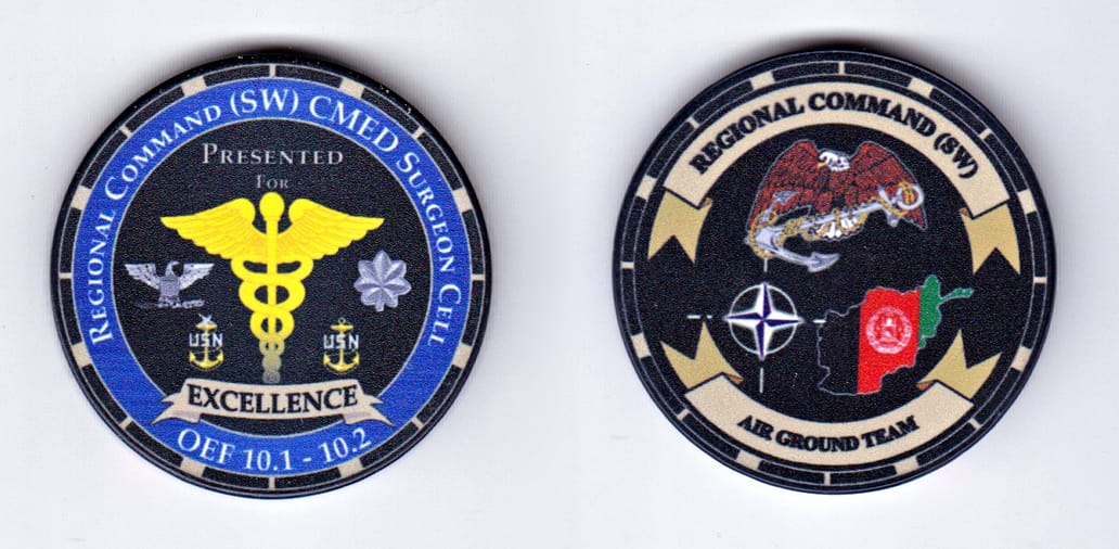 Round shaped, black colored poker chip, 1-5/8 inches in diameter.