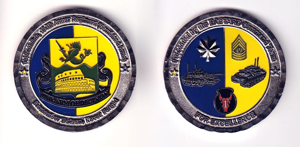 Round shaped, silver colored coin, 2 inches in diameter.