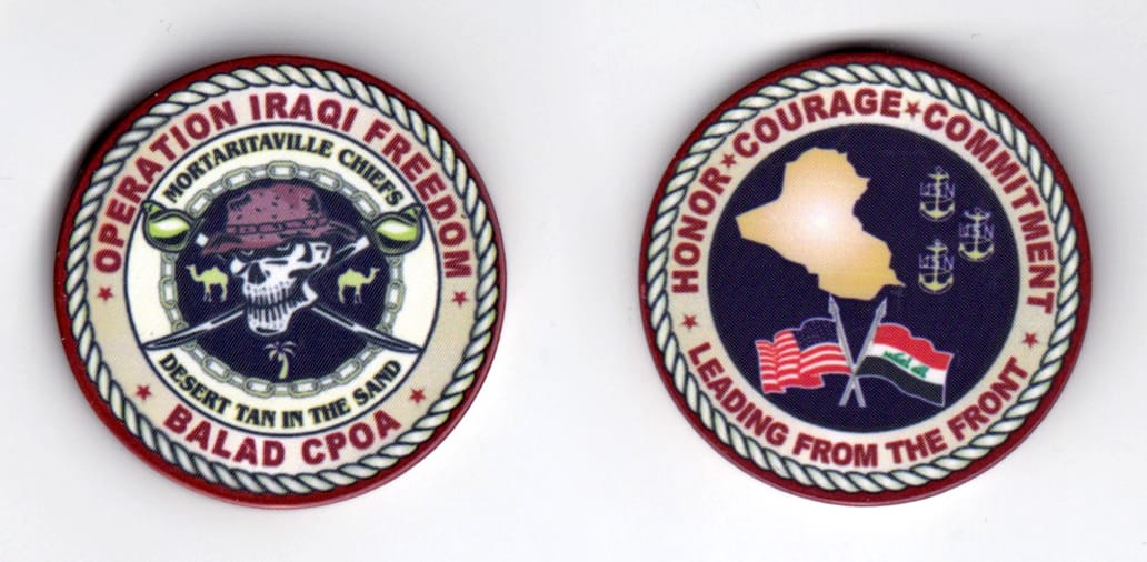 Round shaped, red colored poker chip, 1-5/8 inches in diameter.